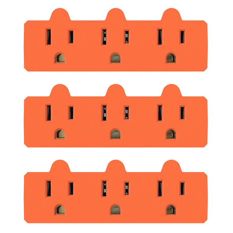 ELEGRP 3 Prong HeavyDuty Grounded Triple Tap Adapter Outlet, Orange （3